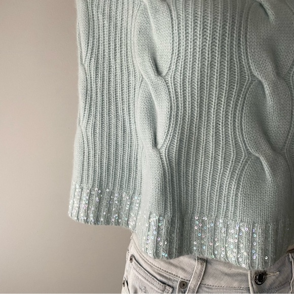 Lisli 100% Cashmere Turtleneck Knit Sweater Poncho Sequins Sky Blue Size Small - Picture 4 of 8
